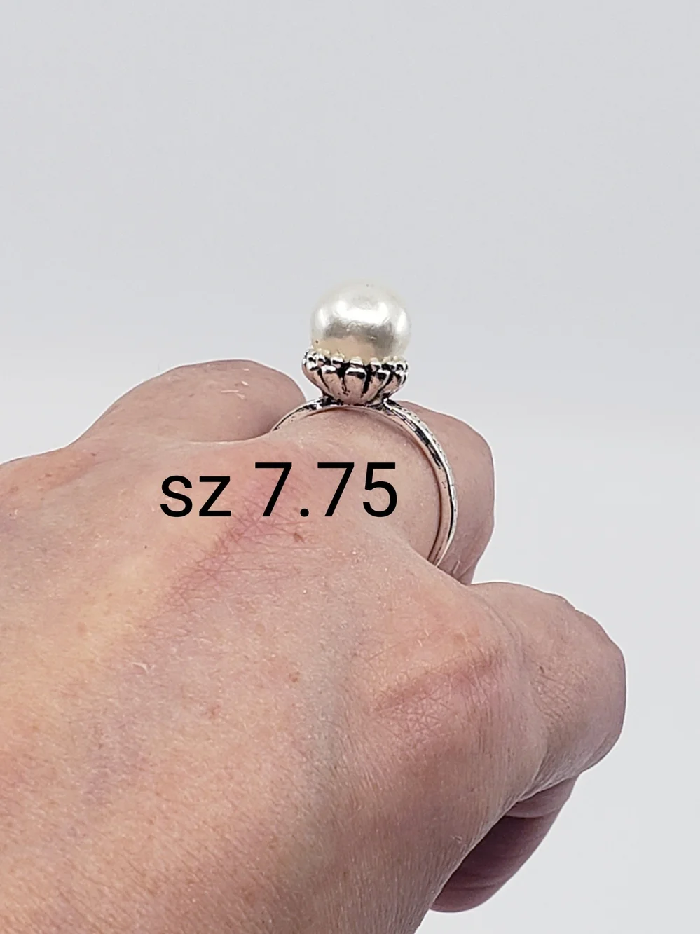 Classic (Bigger) Silver Pearl Dome Ring Cocktail Ring - White Pearl Sz 7.75